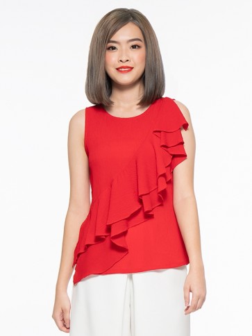 Red Front Ruffle Top- T37878