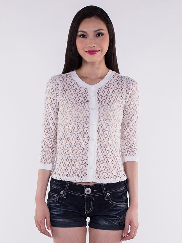 Long Sleeve Button Down Lace Blouse - T36451