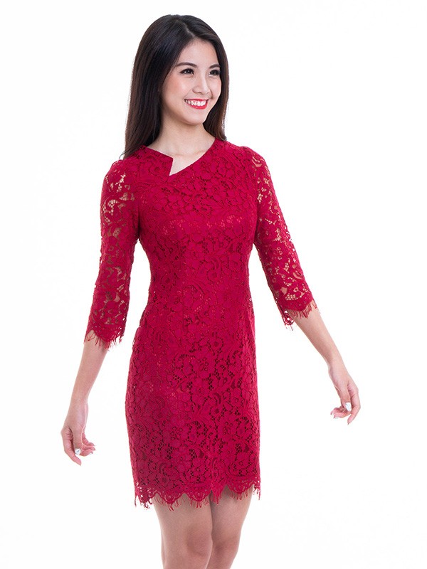 Red Lace Short Dress- D37456