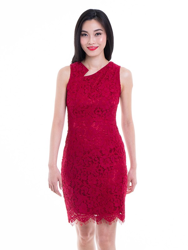 Red Lace Short Dress -D37457