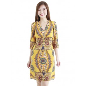 Yellow Print Short Dress- D38824