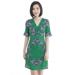 Green Print Short Dress- D38385