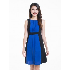 Sleeveless Blue and Black Short Dress - D36408