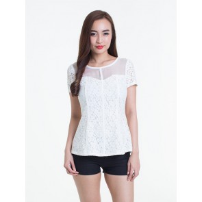 White Lace Short Sleeve Blouse - T36516