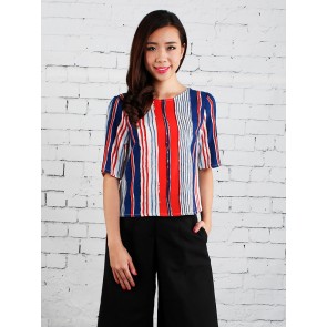Red and Blue Striped Blouse - T37056