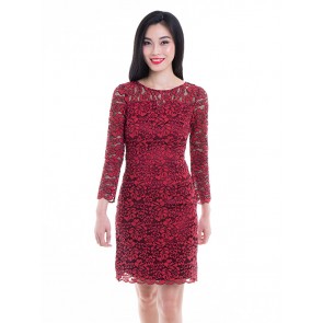 Red Lace Short Dress - D37451
